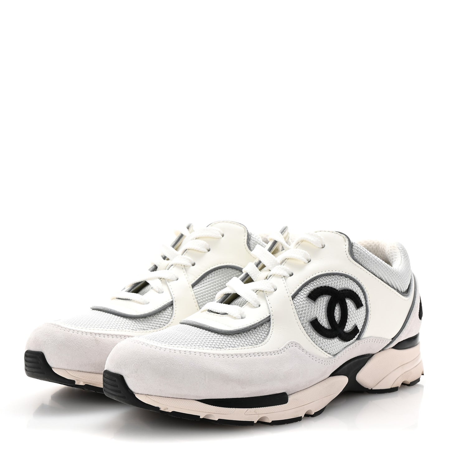 Calfskin Fabric Womens CC Sneakers 40 White Silver Light Grey