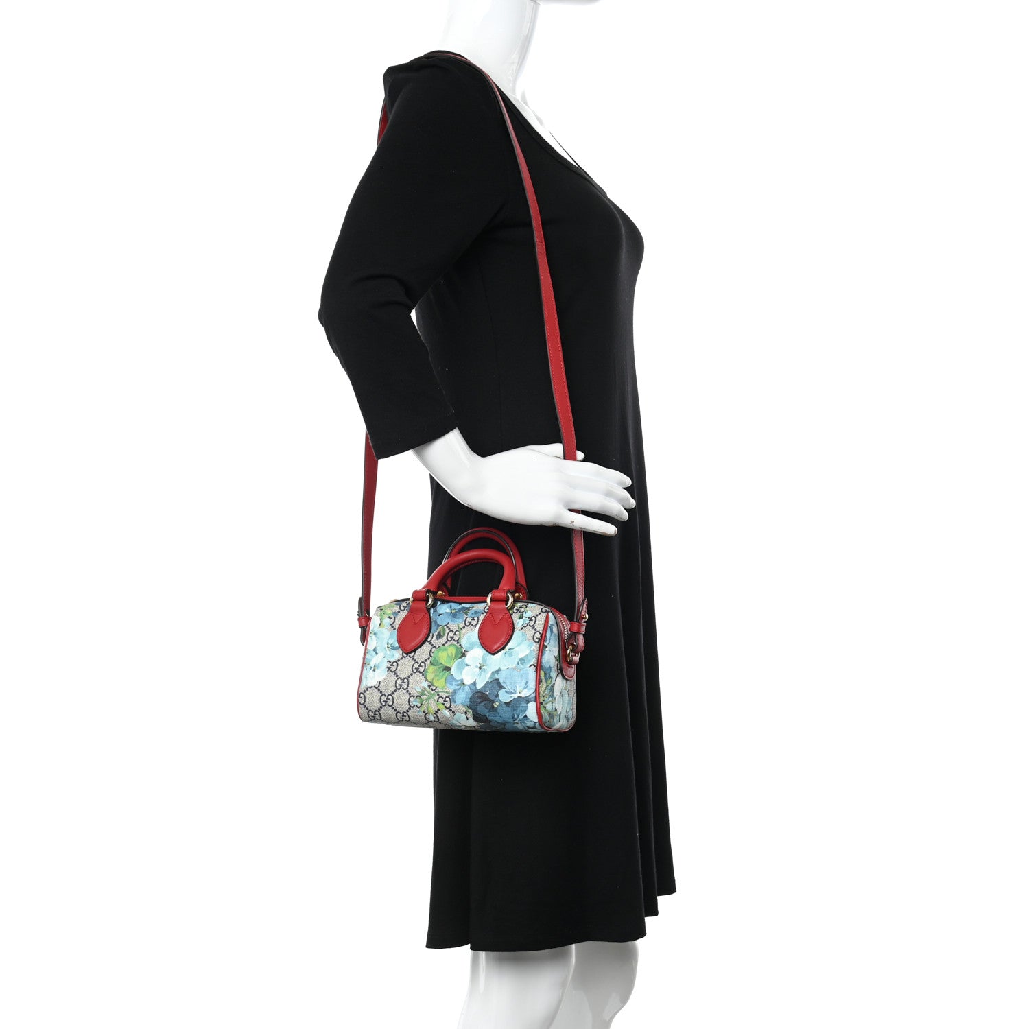 Gucci GG Supreme Monogram Blooms Mini Boston Navy Blue Hibiscus 2 of 11