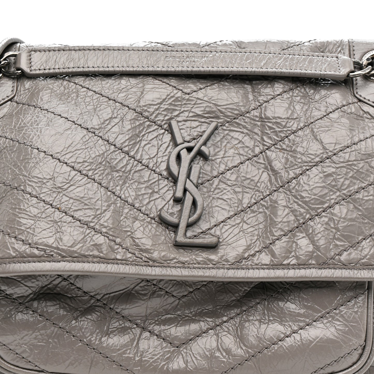 Crinkled Calfskin Matelasse Monogram Medium Niki Chain Satchel Storm