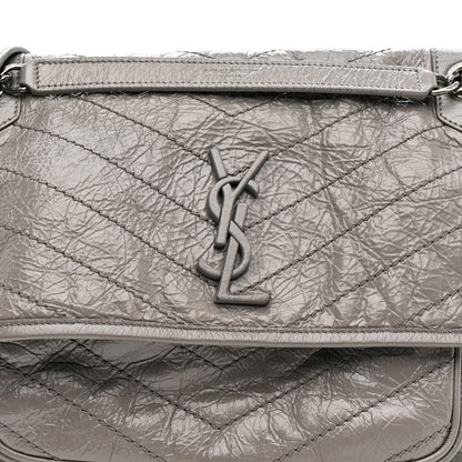 Saint Laurent Crinkled Calfskin Matelasse Monogram Medium Niki Chain Satchel Storm 9 of 15