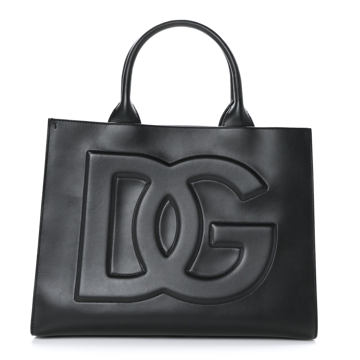 Dolce & Gabbana Vitello Debossed Small Beatrice Logo Tote Black 1 of 8