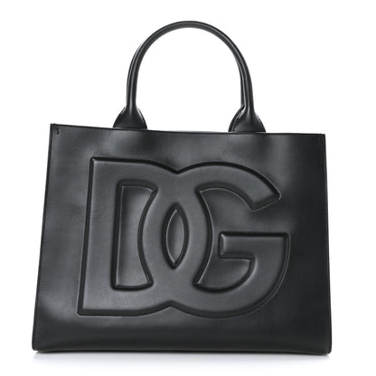 Dolce & Gabbana Vitello Debossed Small Beatrice Logo Tote Black 1 of 8