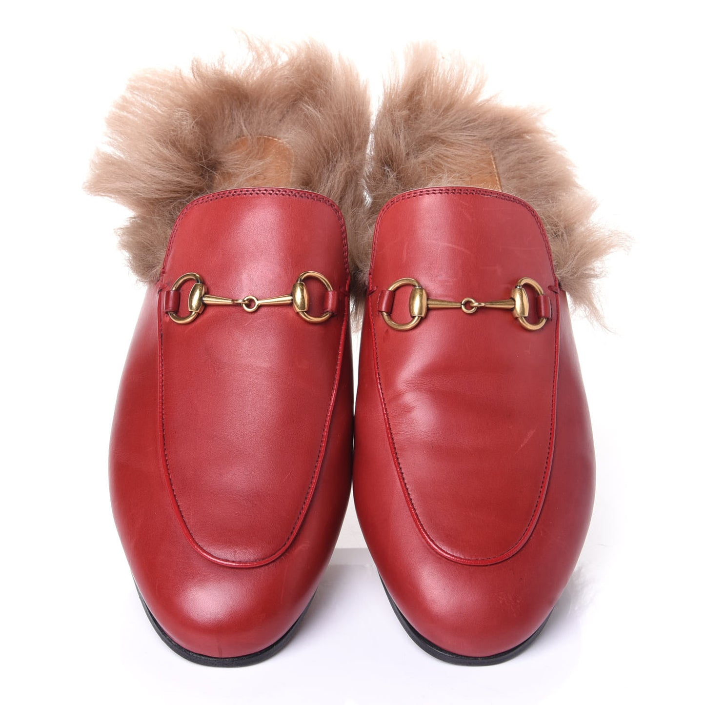Betis Glamour Calfskin Fur Womens Princetown Slippers 39 Hibiscus Red Naturale