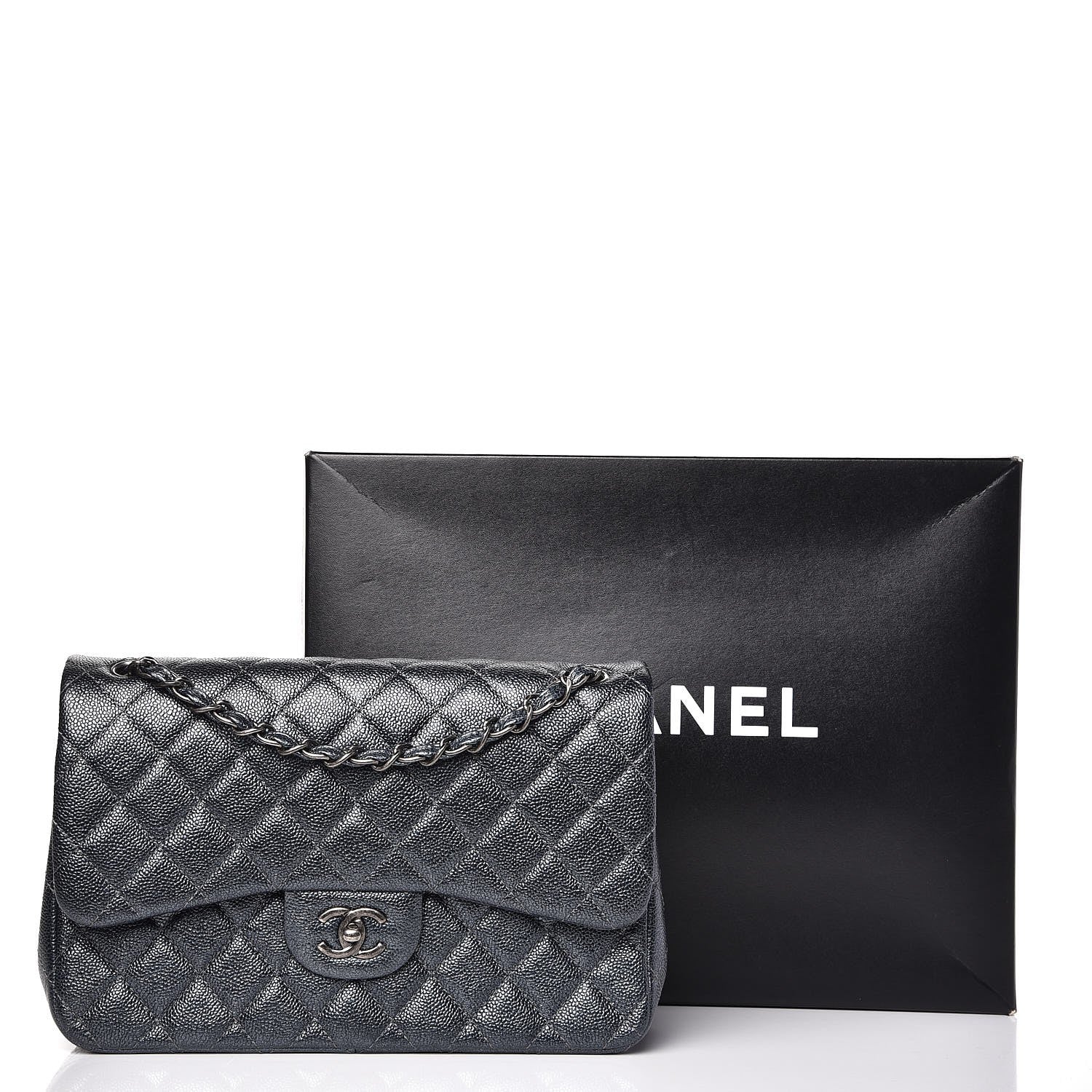 Chanel Pearly Caviar Quilted Jumbo Double Flap Grey 9 of 9