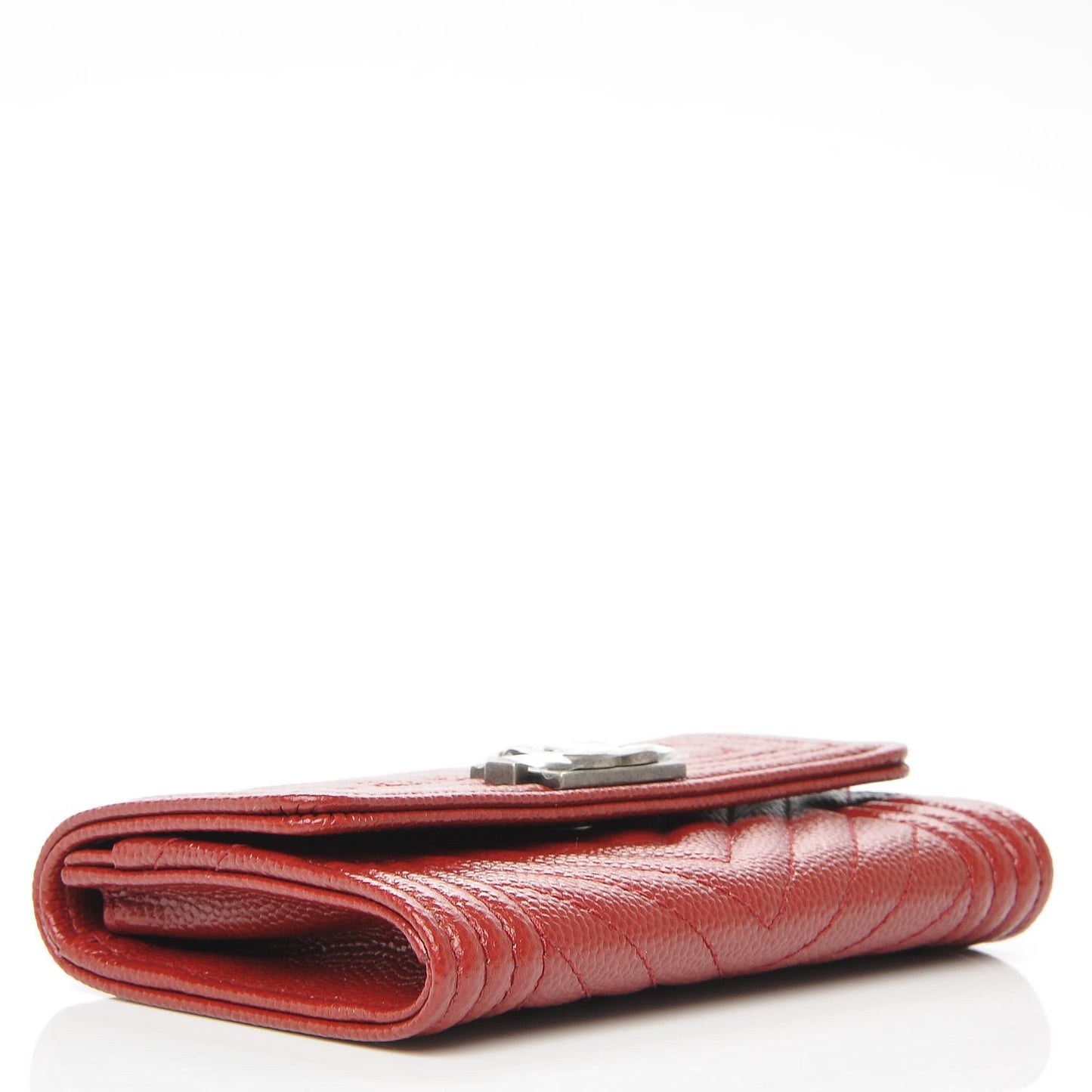 Caviar Chevron Quilted Flap Boy Card Holder Dark Red