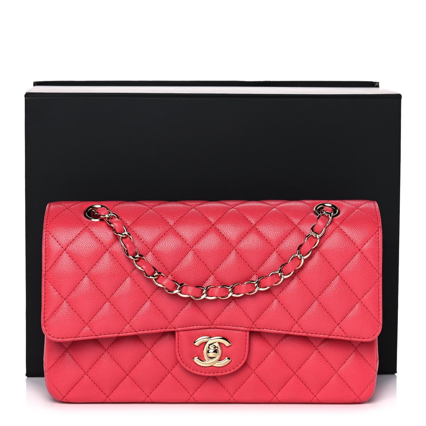 Metallic Caviar Quilted Medium Double Flap Dark Pink