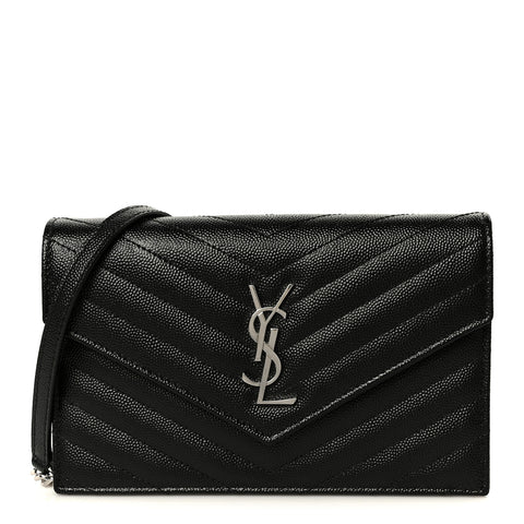 Grain De Poudre Matelasse Chevron Monogram Envelope Chain Wallet Black