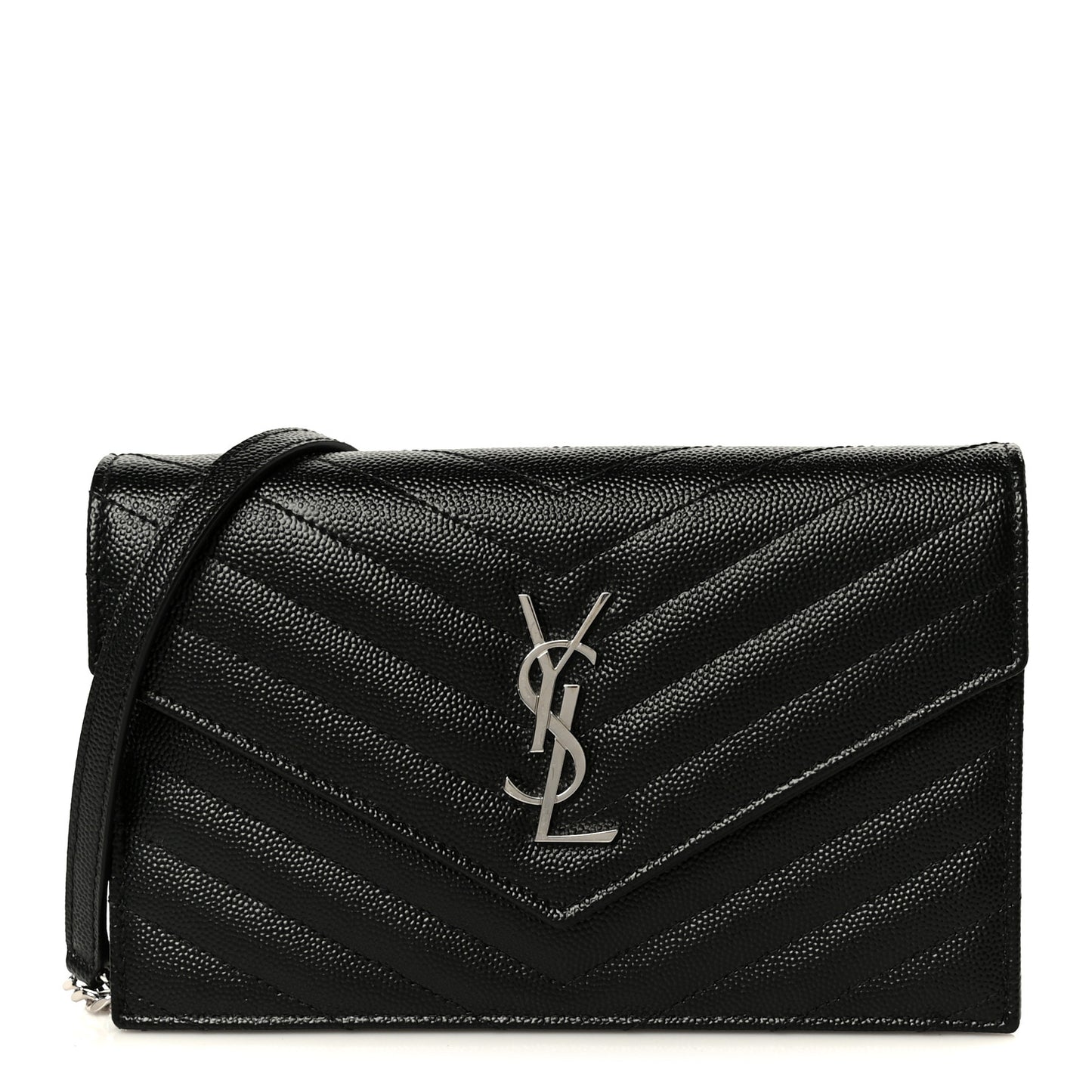 Grain De Poudre Matelasse Chevron Monogram Envelope Chain Wallet Black