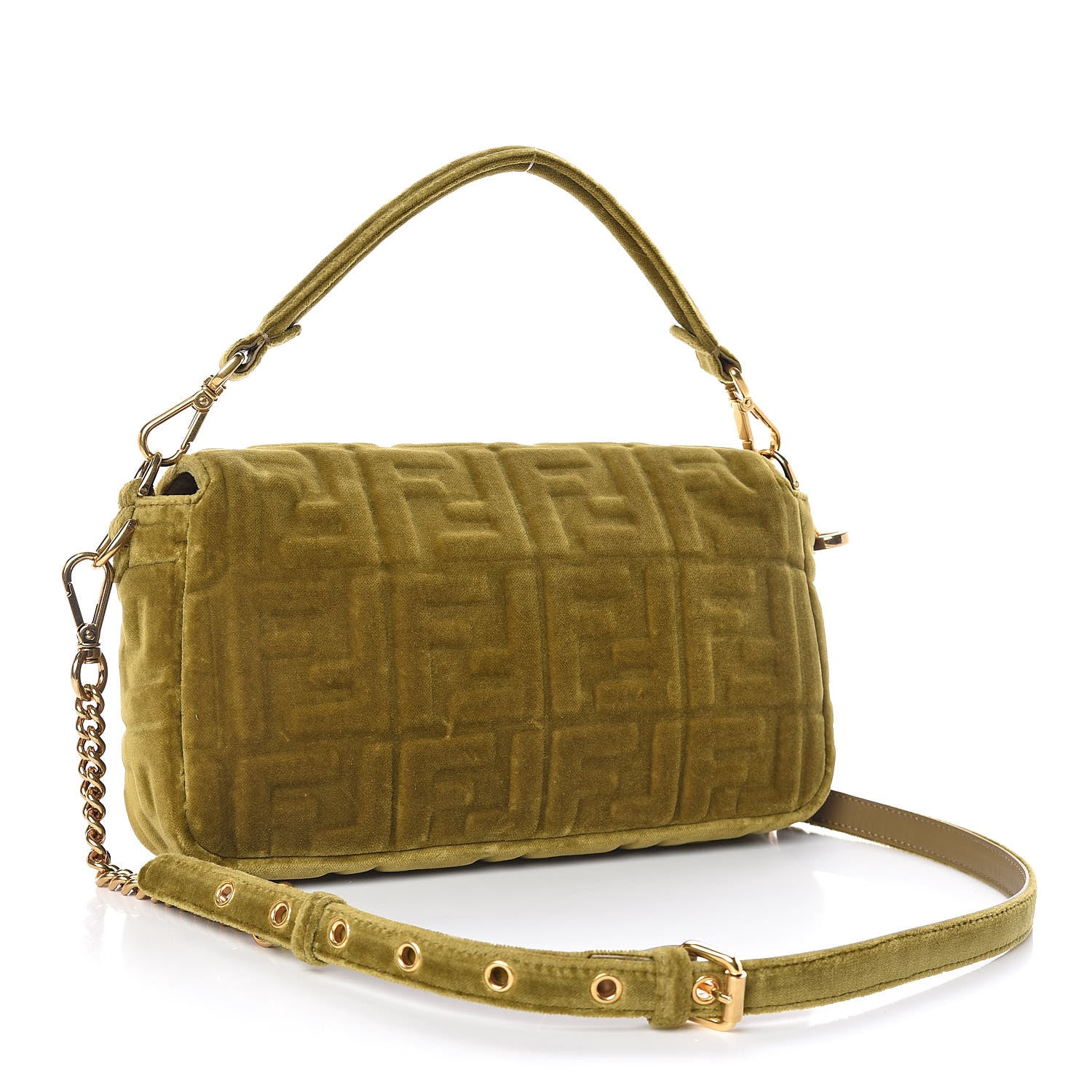 Fendi Velvet FF Embossed Baguette Camaleonte 3 of 18