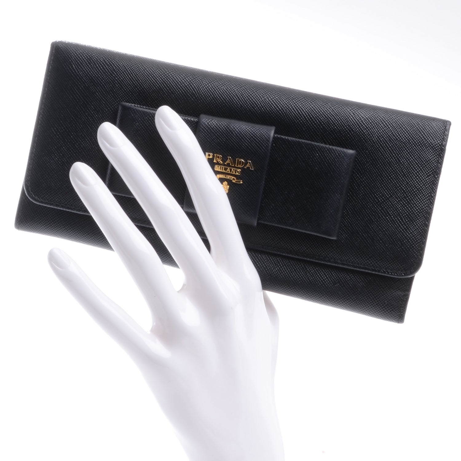 Prada Saffiano Bow Wallet Nero Black 2 of 8