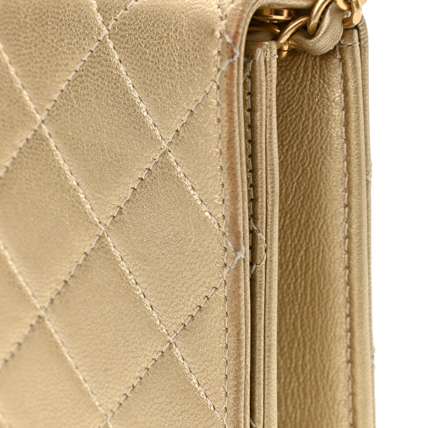 Metallic Goatskin Quilted Chic Pearls Flap Gold
