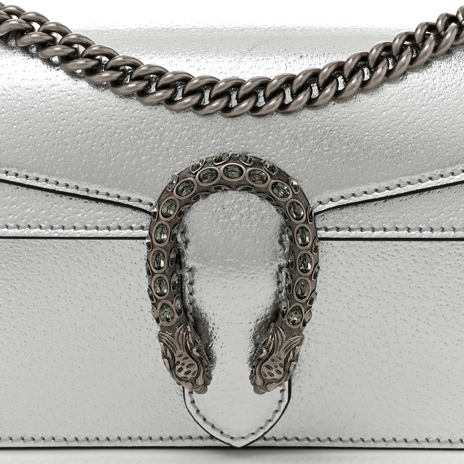 Gucci Metallic Textured Calfskin Crystal Small Dionysus Shoulder Bag Silver 8 of 11