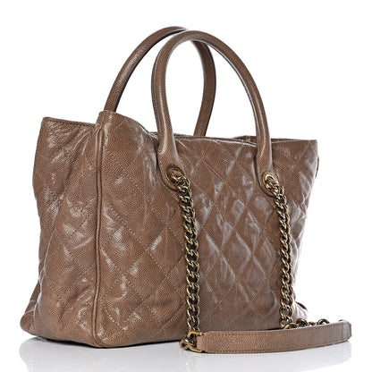 Chanel Glazed Caviar Quilted Small Shiva Tote Beige 3 of 12