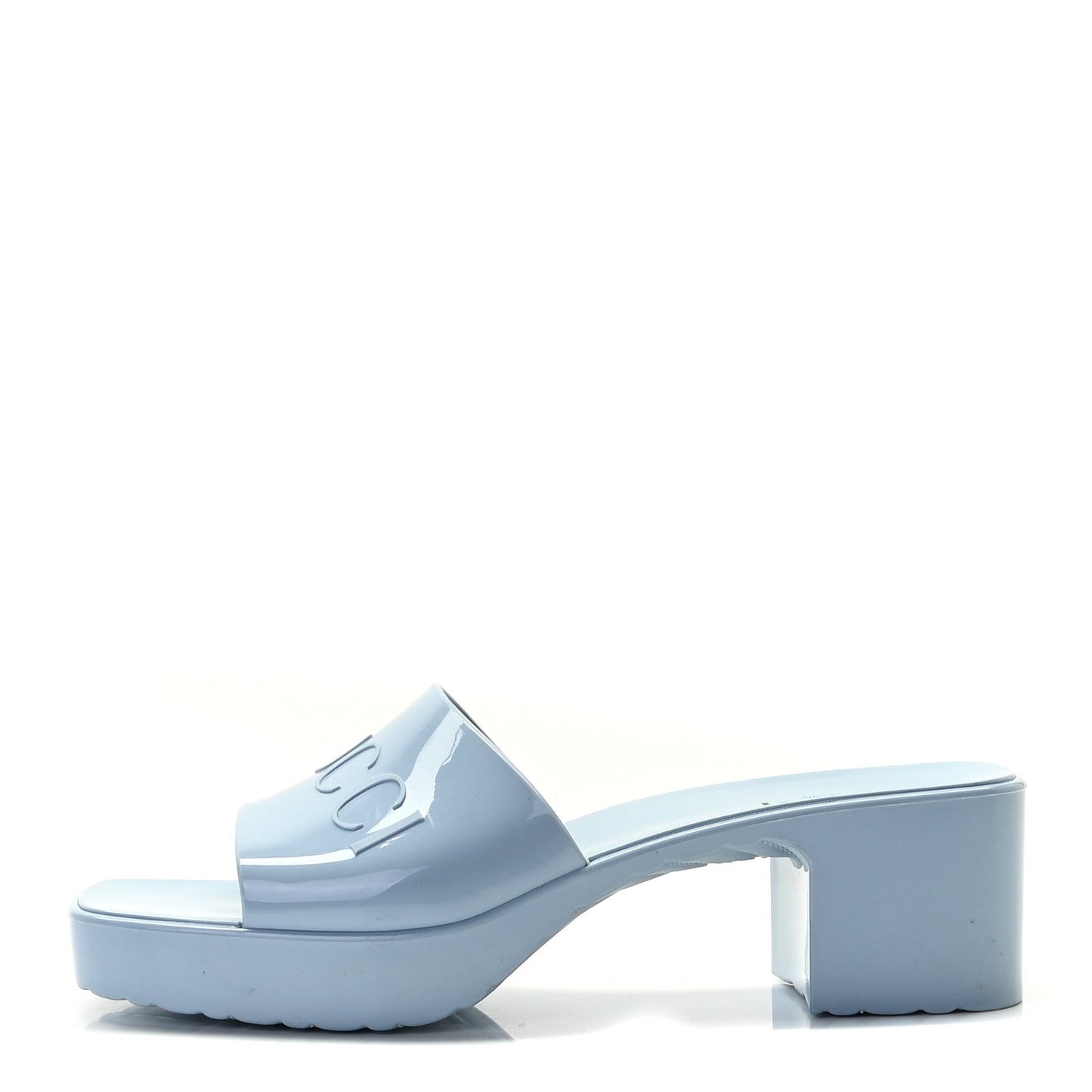 Rubber Gucci Logo Womens Platform 20/60mm Slide Sandals 38 Porcelain Light Blue