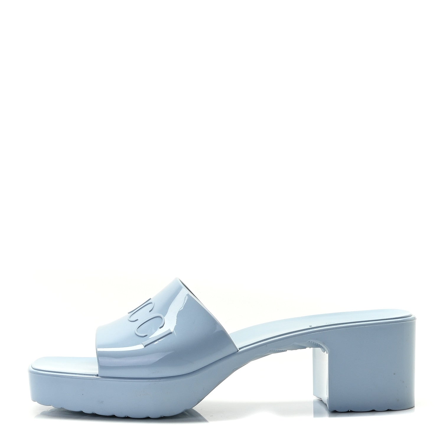Gucci Rubber Gucci Logo Womens Platform 20/60mm Slide Sandals 38 Porcelain Light Blue 1 of 11