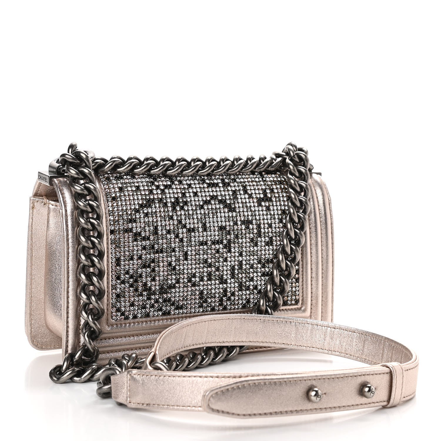 Chanel Metallic Calfskin Crystal Studded Small Boy Flap Light Pink 3 of 11