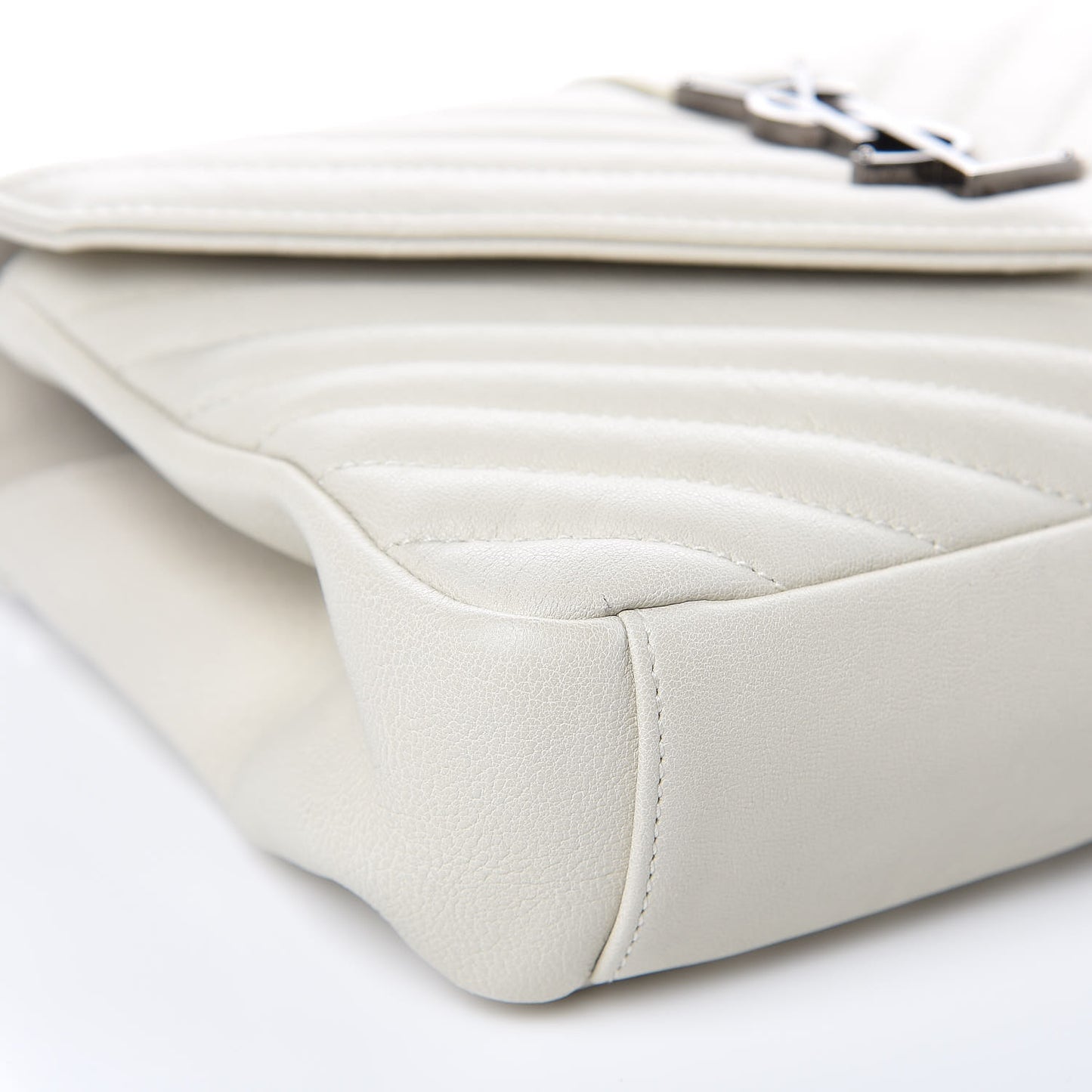 Sheepskin Matelasse Chevron Monogram Medium College Bag Crema Soft