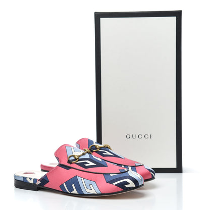 Gucci Satin GG Wallpaper Womens Princetown Slippers 37.5 Pink Flamboyant Blue Black 10 of 10