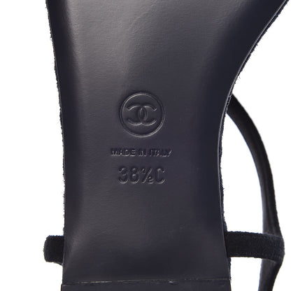 Chanel Suede Calfskin CC Thong Sandals 38.5 Dark Blue 6 of 8