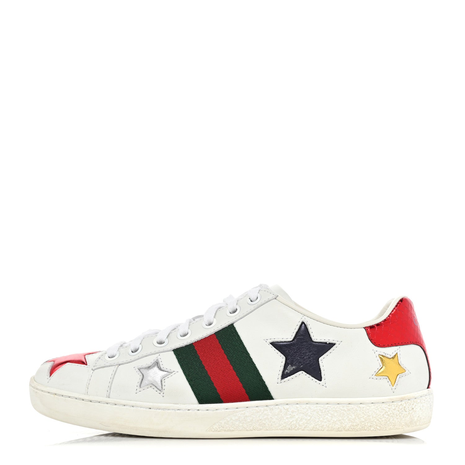 Gucci Calfskin Ayers Web Star Embroidered Womens Ace Sneakers 35.5 White Multi 1 of 11