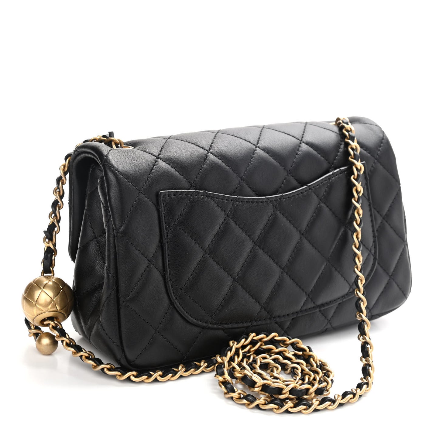 Lambskin Quilted Mini Rectangular Pearl Crush Flap Black