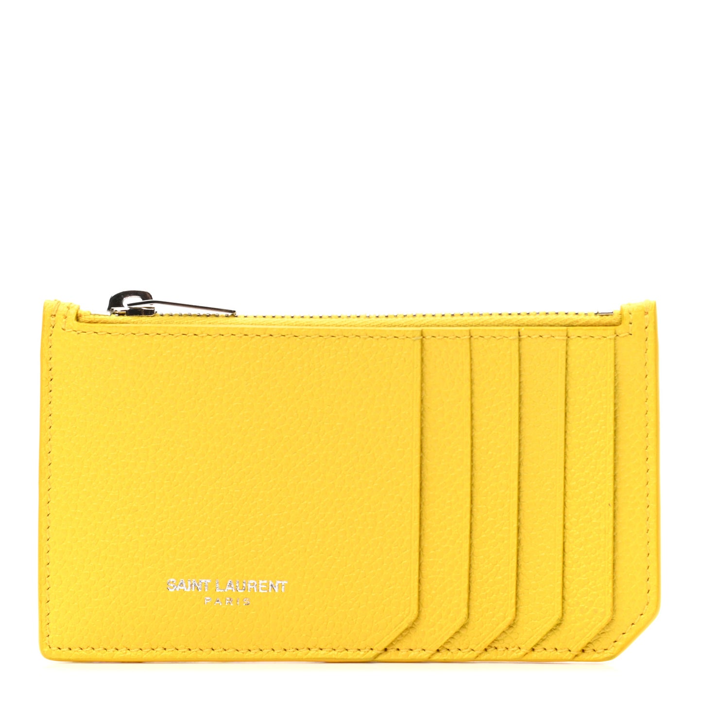 Grained Calfskin 5 Fragments Zip Pouch Card Holder Sunflower