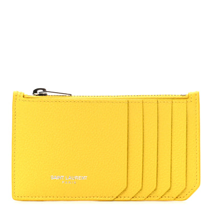 Saint Laurent Grained Calfskin 5 Fragments Zip Pouch Card Holder Sunflower 1 of 7