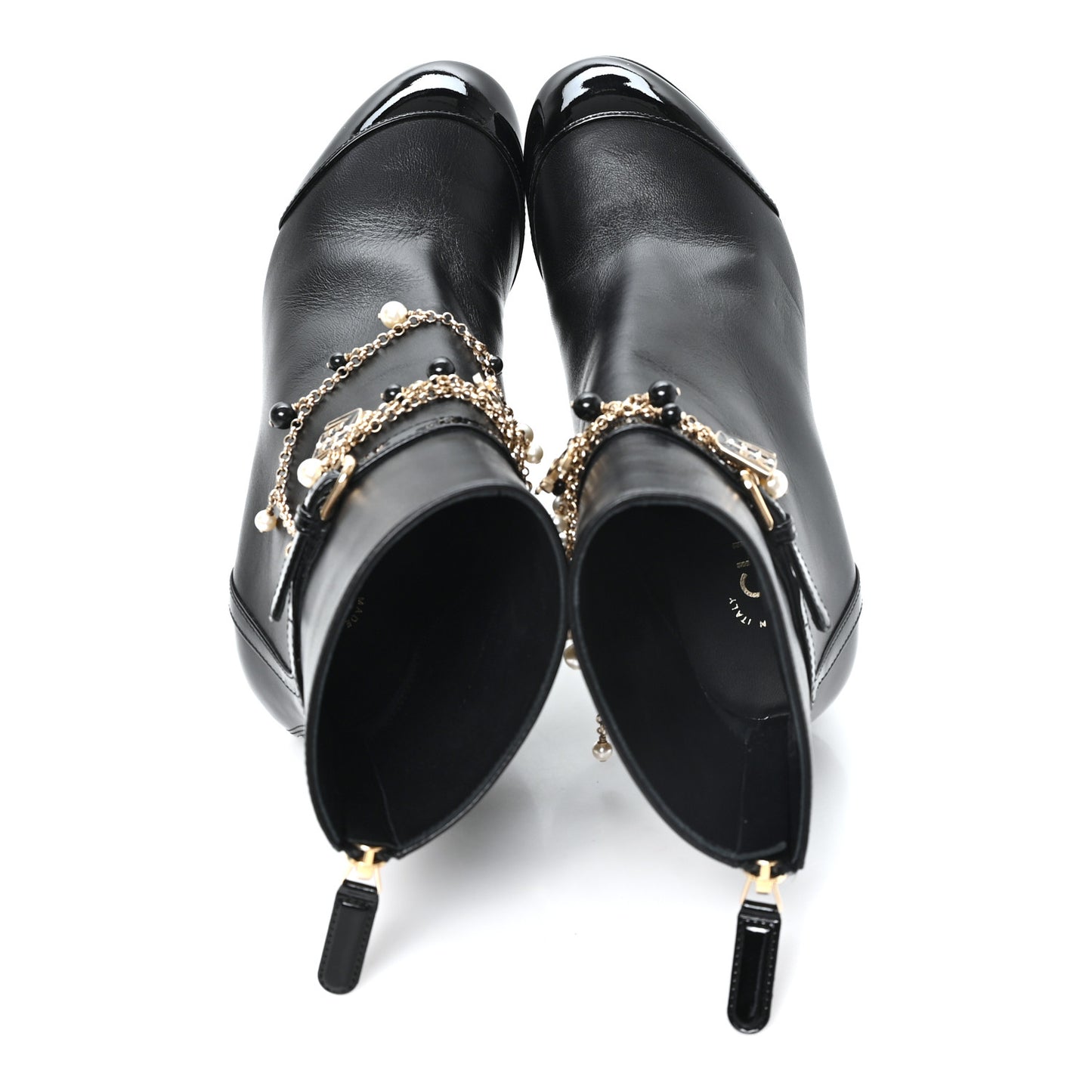 Lambskin Patent Calfskin Ankle Boots 36 Black