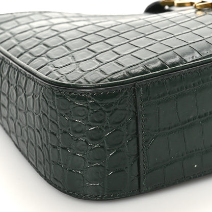 Saint Laurent Calfskin Crocodile Embossed Le 5 A 7 Hobo New Vert Fonce 6 of 7