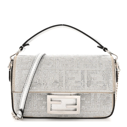 Fendi Crystal Vitello Laminato FF Mini Baguette Crystal Argento 1 of 12