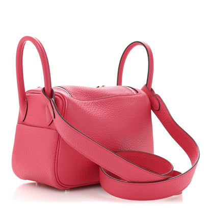 Hermes Taurillon Clemence Mini Lindy 20 Rose Extreme 3 of 12