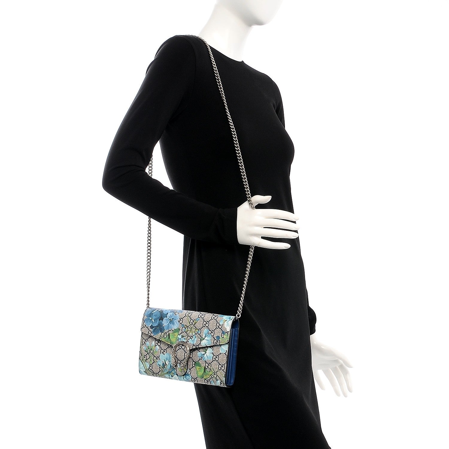 Gucci GG Supreme Monogram Blooms Mini Dionysus Chain Wallet Beige Blue Navy Vintage Blue 2 of 7