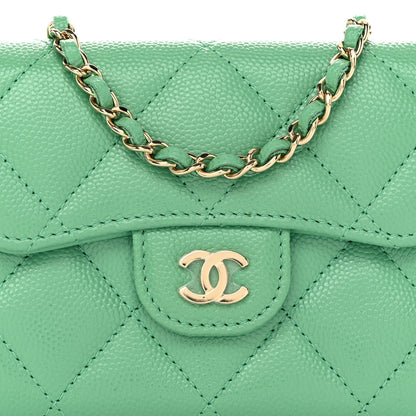 Chanel Caviar Quilted Flap Card Holder On Chain Light Green 9 of 11
