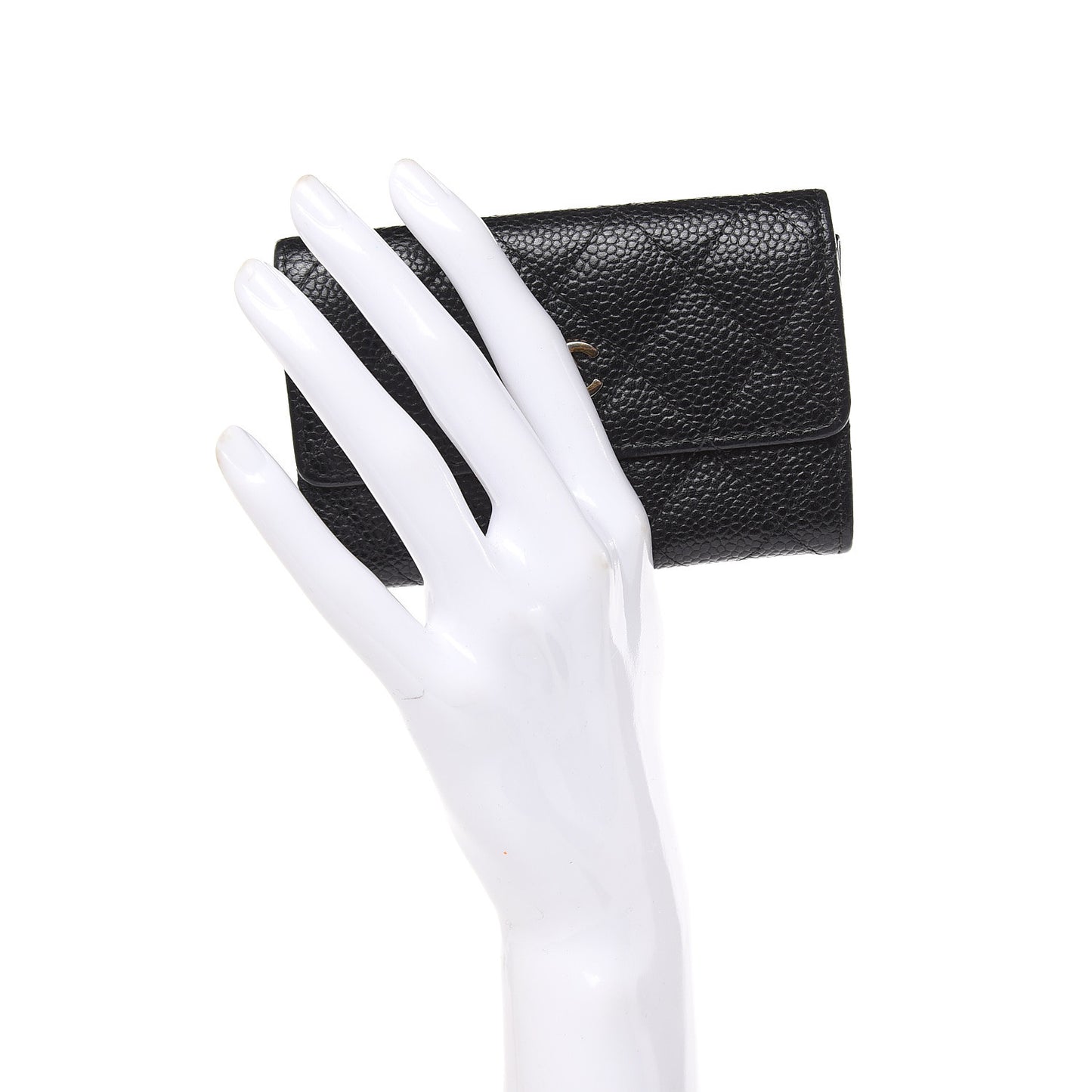 Caviar Quilted Flap Card Holder Black