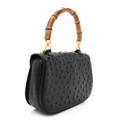 Gucci Ostrich Medium Bamboo Top Handle Bag Black 3 of 16
