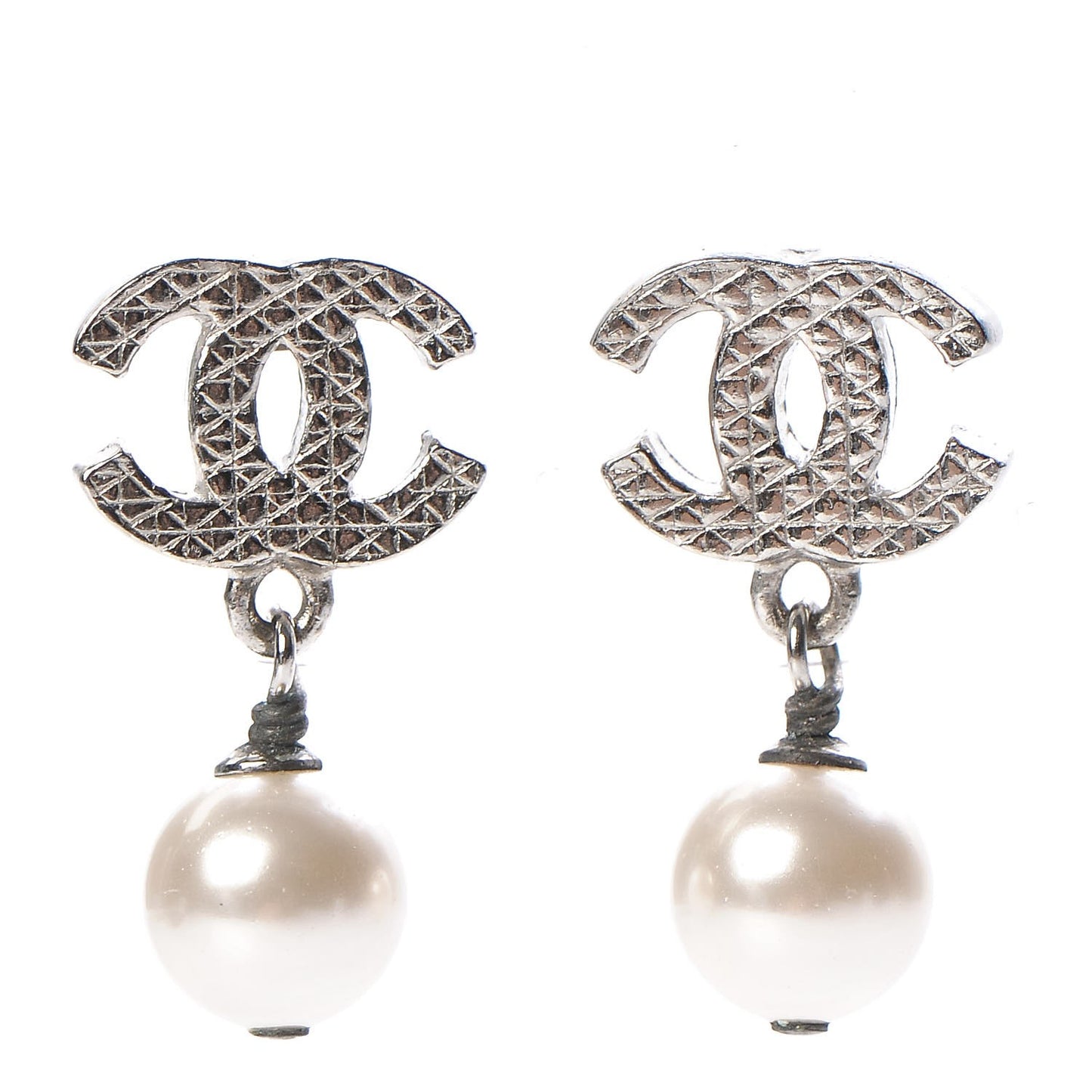 Pearl CC Drop Earrings Silver