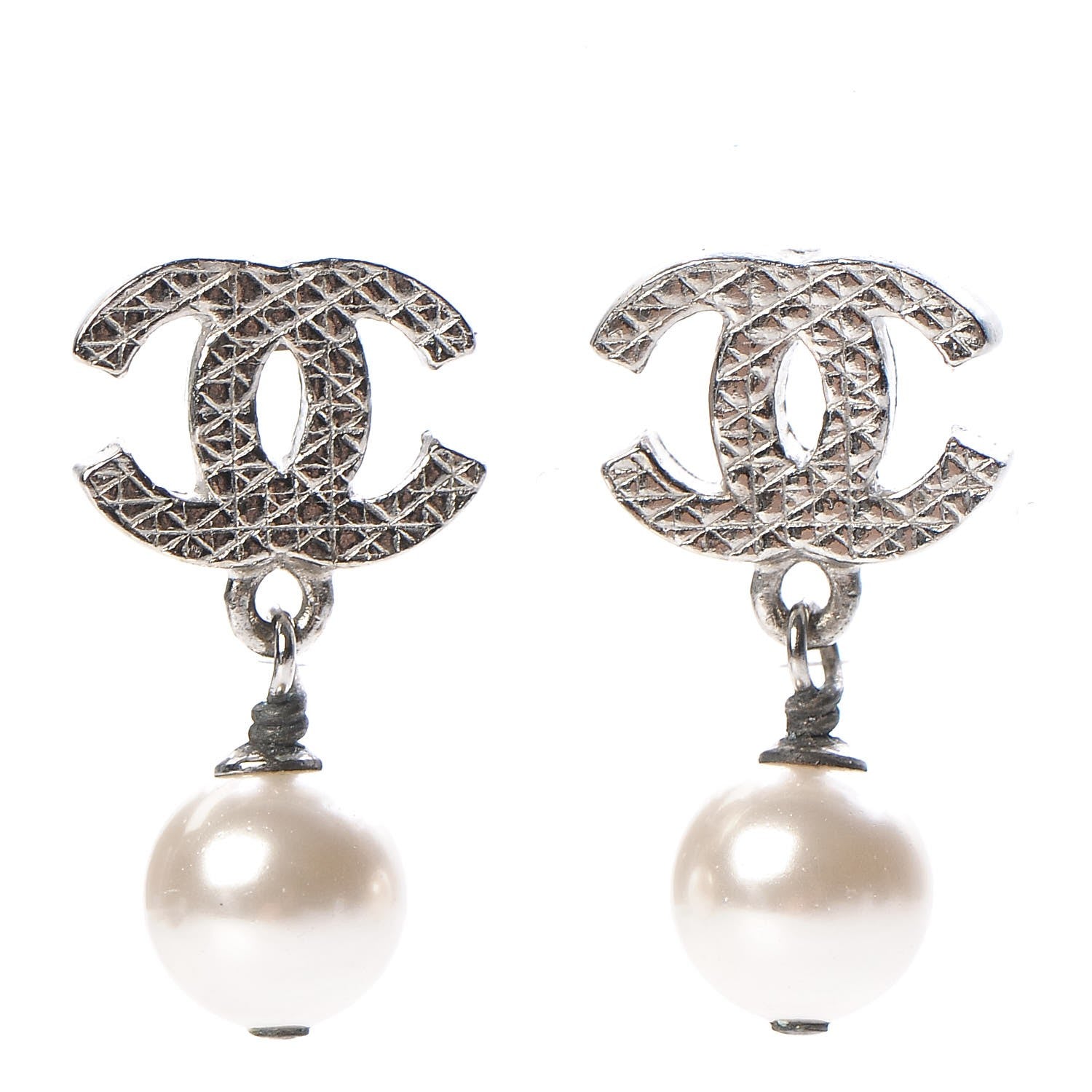 Chanel Pearl CC Drop Earrings Silver 1 of 5
