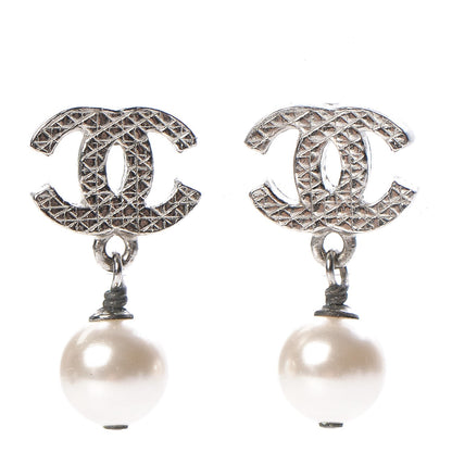 Chanel Pearl CC Drop Earrings Silver 1 of 5