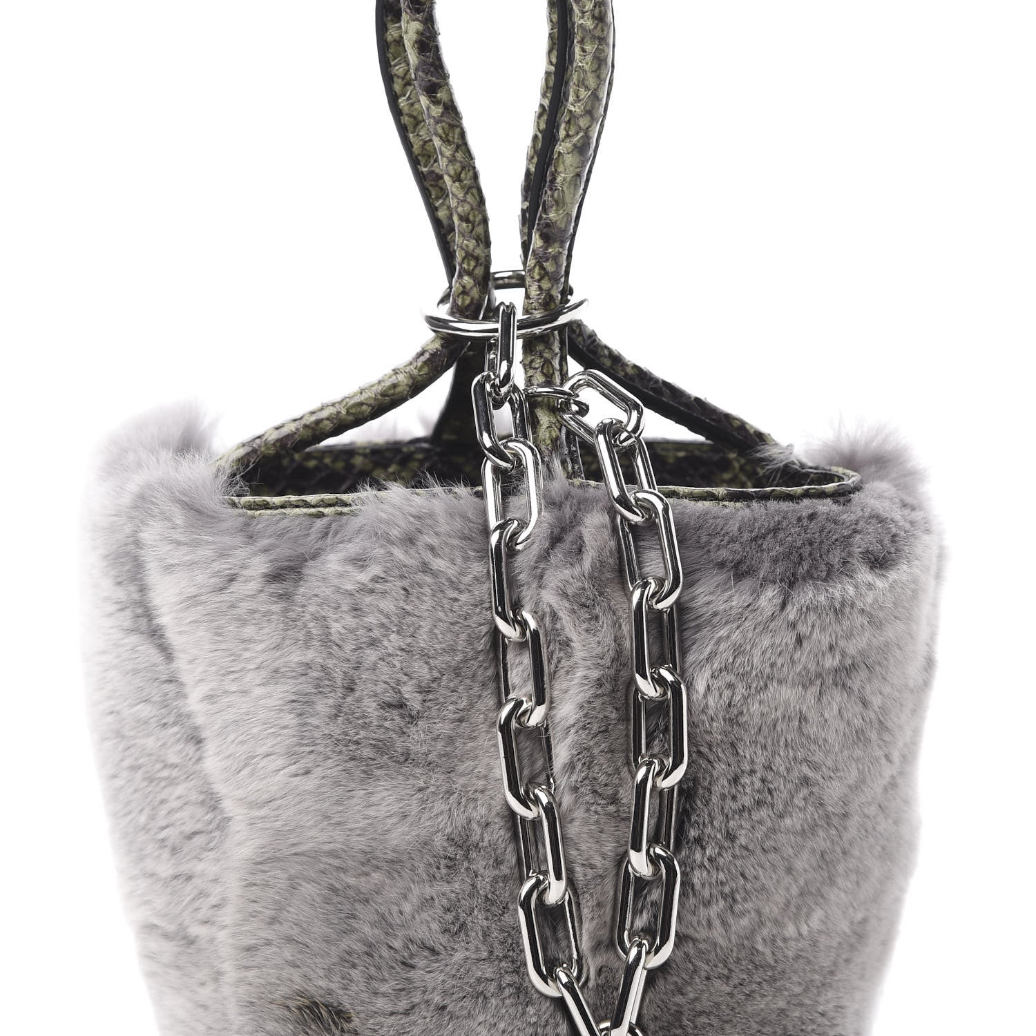 Alexander Wang Rabbit Fur Snakeskin Mini Roxy Bucket Grey 9 of 13