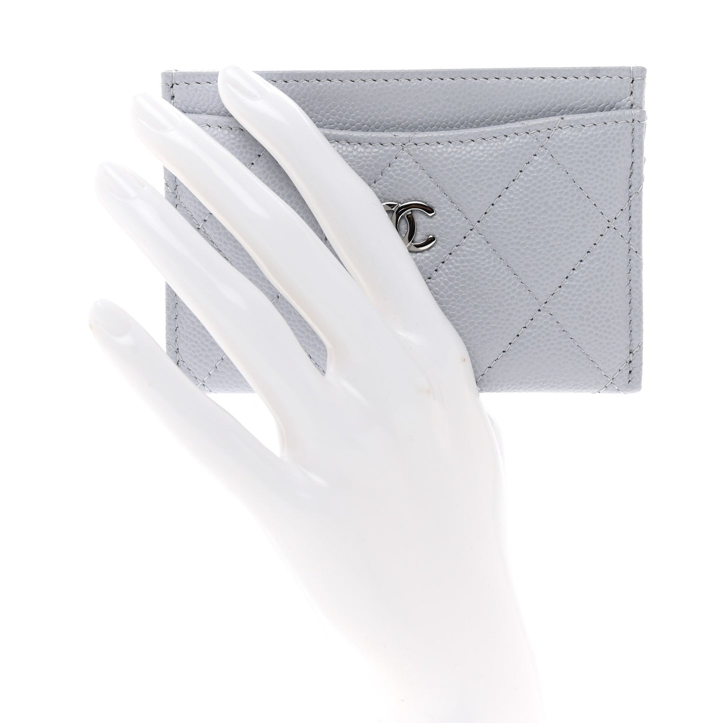 Caviar Quilted Card Holder Light Grey