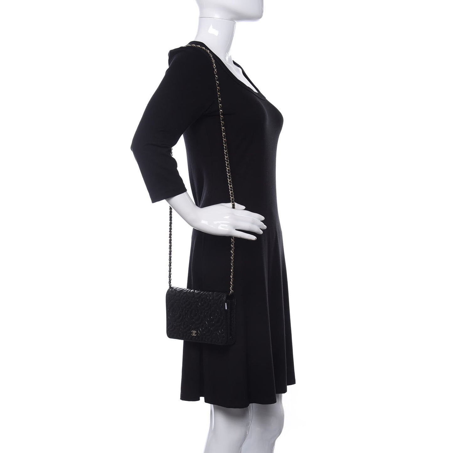 Caviar Camellia Embossed Wallet On Chain WOC Black