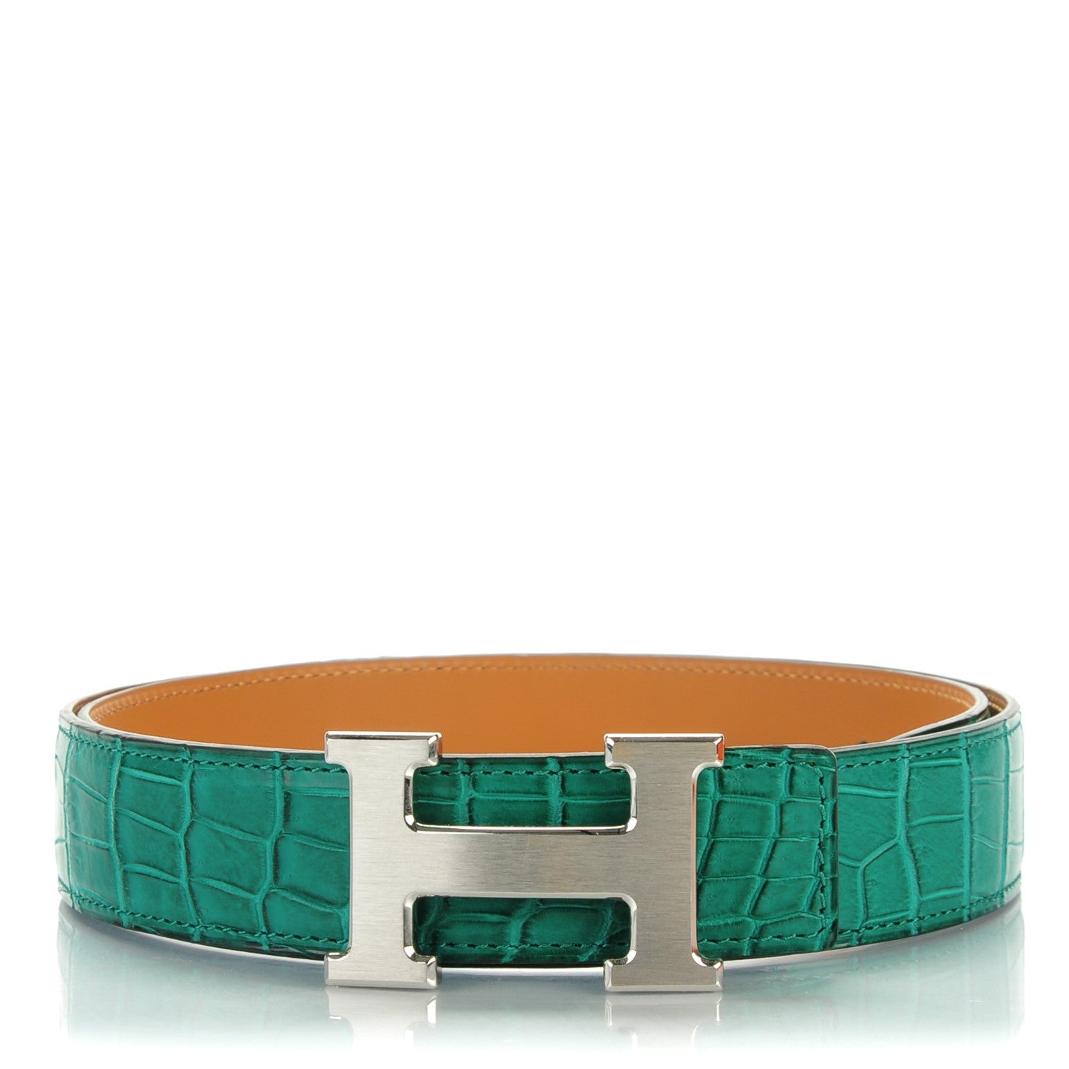 Hermes Matte Porosus Crocodile 32mm H Belt 90 Malachite 1 of 7
