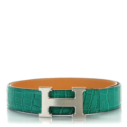 Hermes Matte Porosus Crocodile 32mm H Belt 90 Malachite 1 of 7
