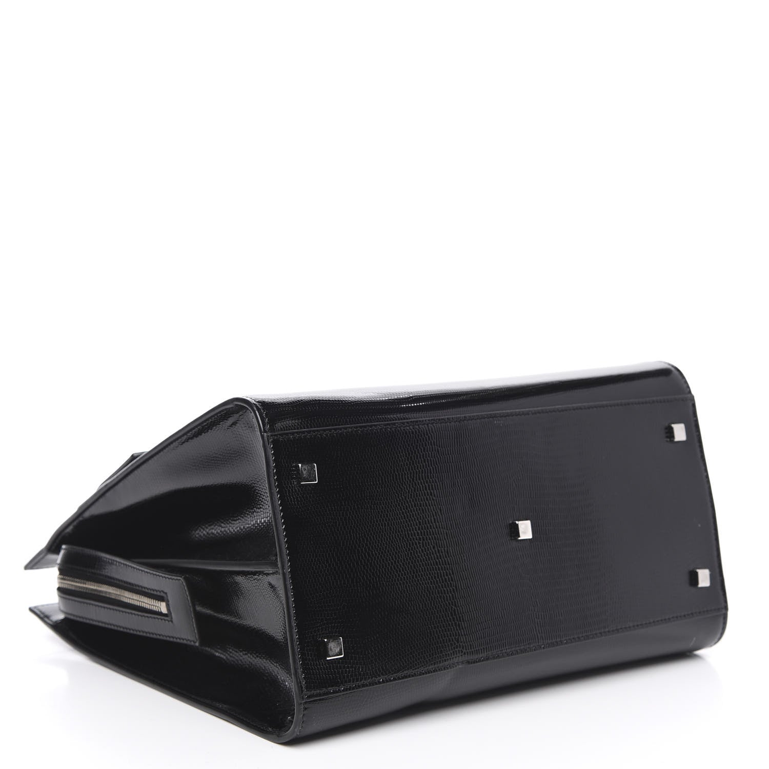 Saint Laurent Shiny Calfskin Lizard Embossed Large Uptown Tote Black 4 of 10