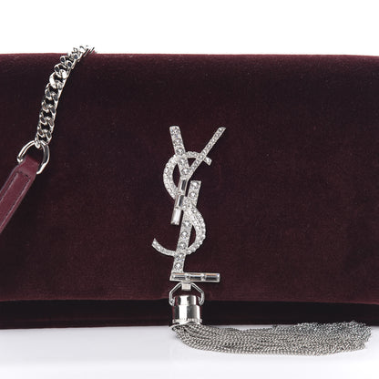 Saint Laurent Velvet Crystal Monogram Kate Tassel Shoulder Bag Burgundy 8 of 11