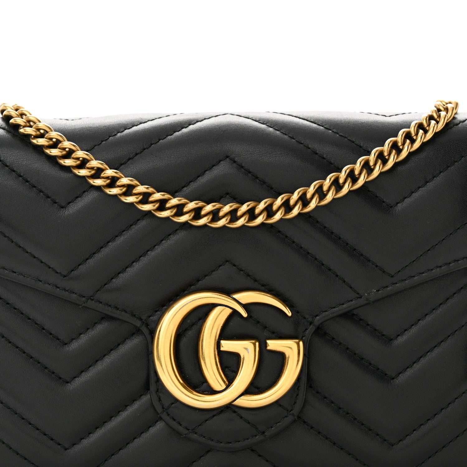 Gucci Calfskin Matelasse GG Marmont Chain Wallet Black 8 of 11