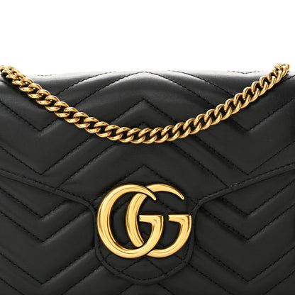 Gucci Calfskin Matelasse GG Marmont Chain Wallet Black 8 of 11