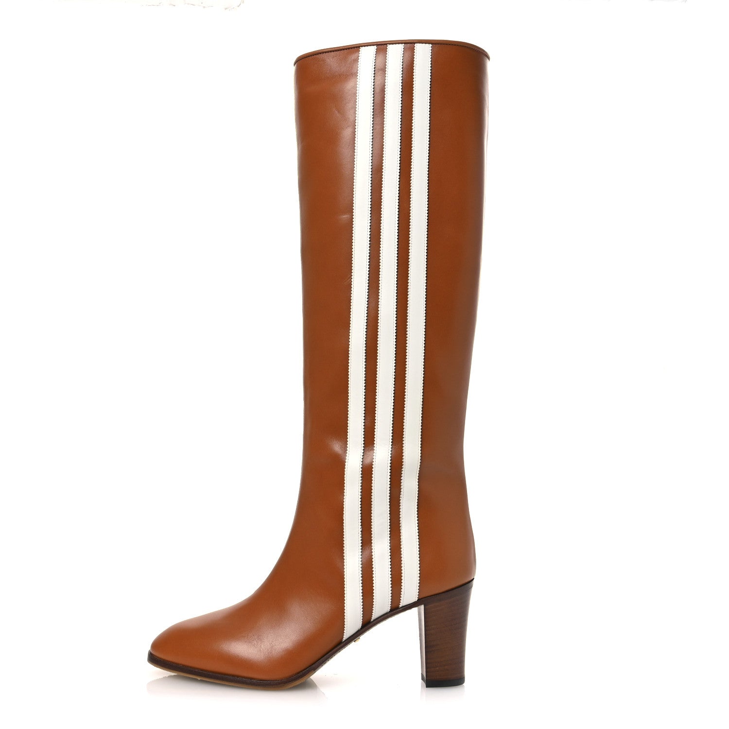 Gucci X ADIDAS Calfskin Elizabeth Knee Boots 40 Royal Cognac Great White 1 of 12