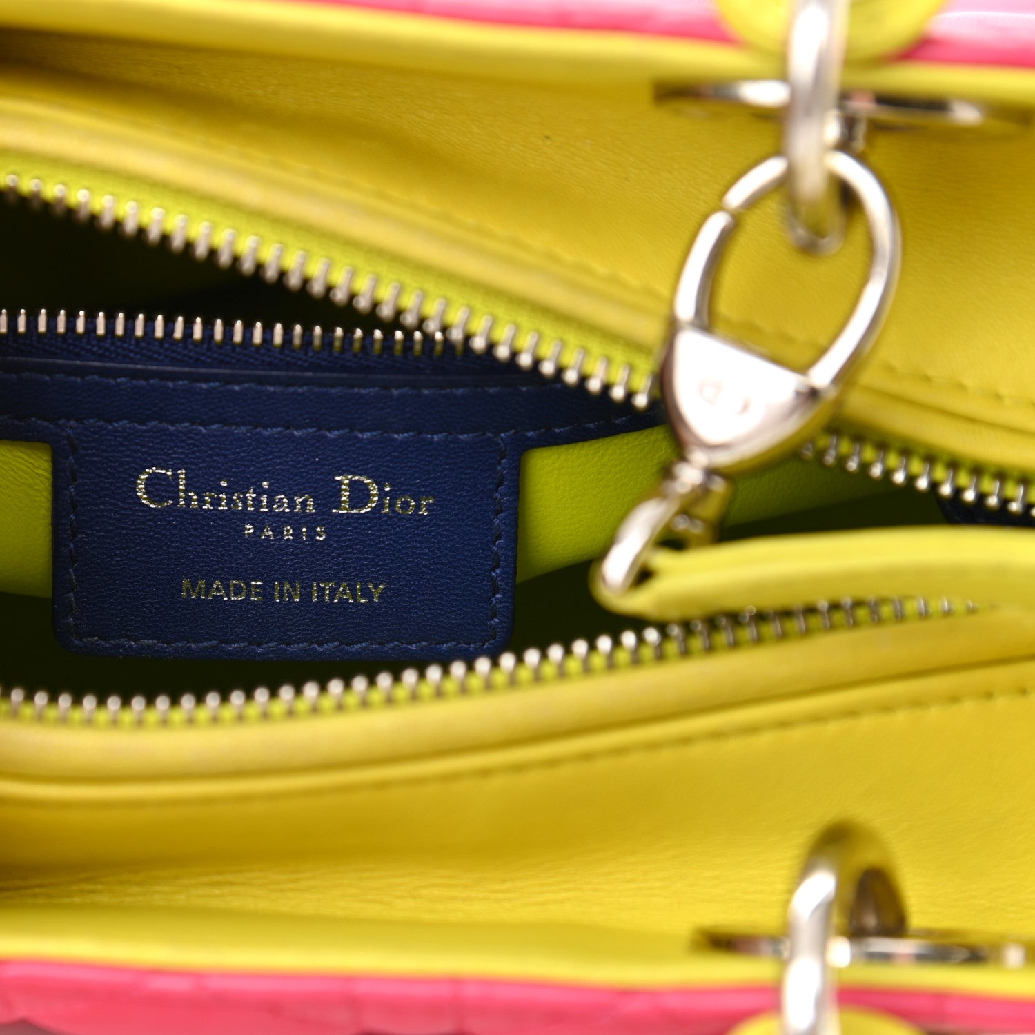 Christian Dior Lambskin Cannage Medium Tri-Color Lady Dior Pink Blue Yellow 5 of 15