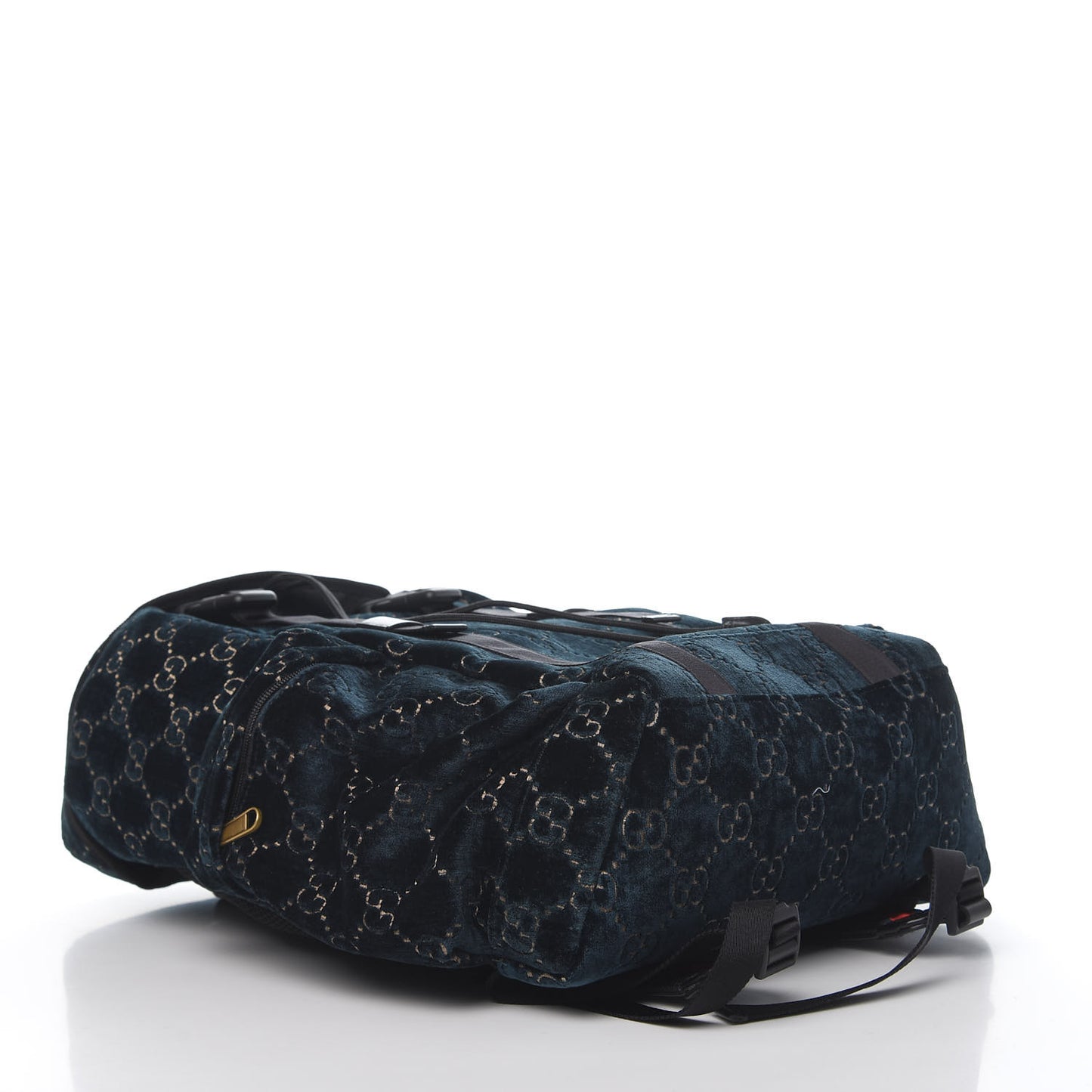 Velvet GG Monogram Web Medium Double Buckle Backpack Blue Beige Black